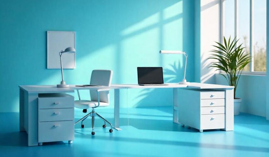 Executive Office Manager Desk Setup with Drawer Pedestal