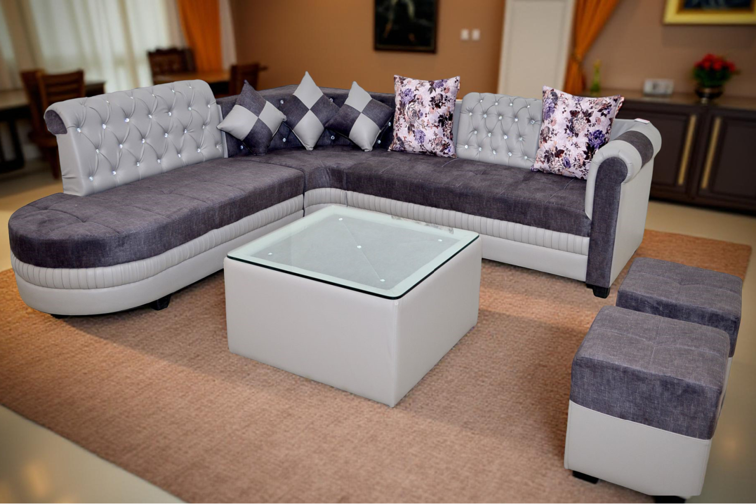 Modern 7 seater sofa and centre table treatment