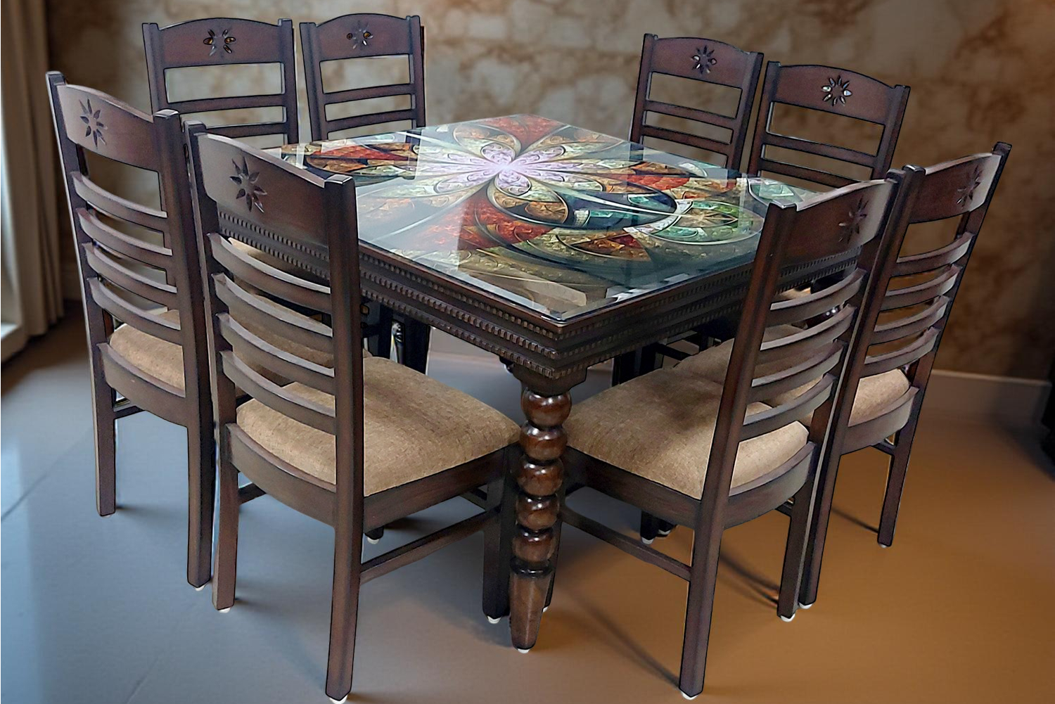 Stylish restaurant chairs and tables setup