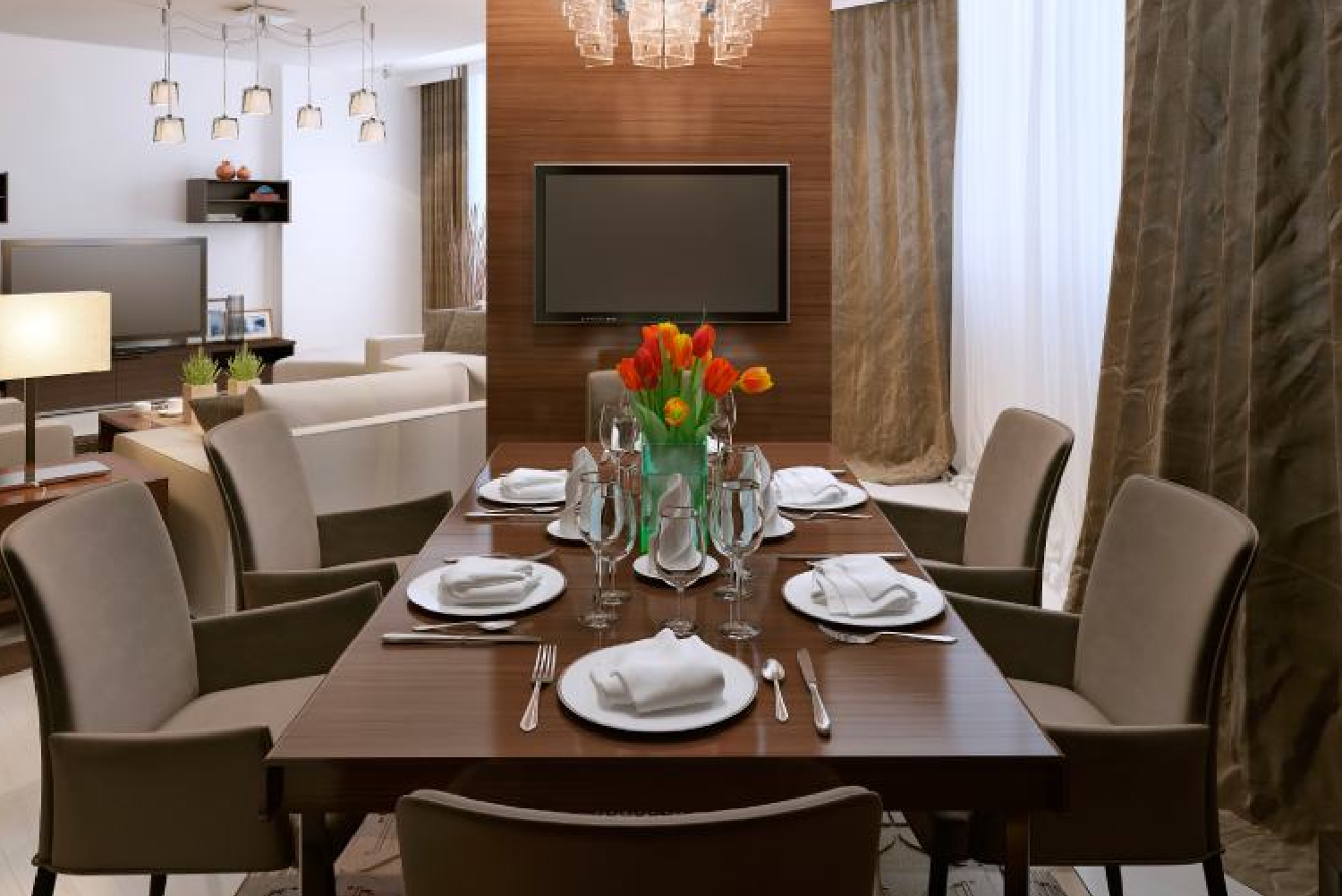 Contemporary café tables and chairs in stylish setup