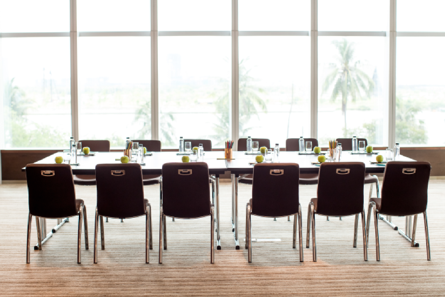 Institutional tables and chairs in a classroom setting