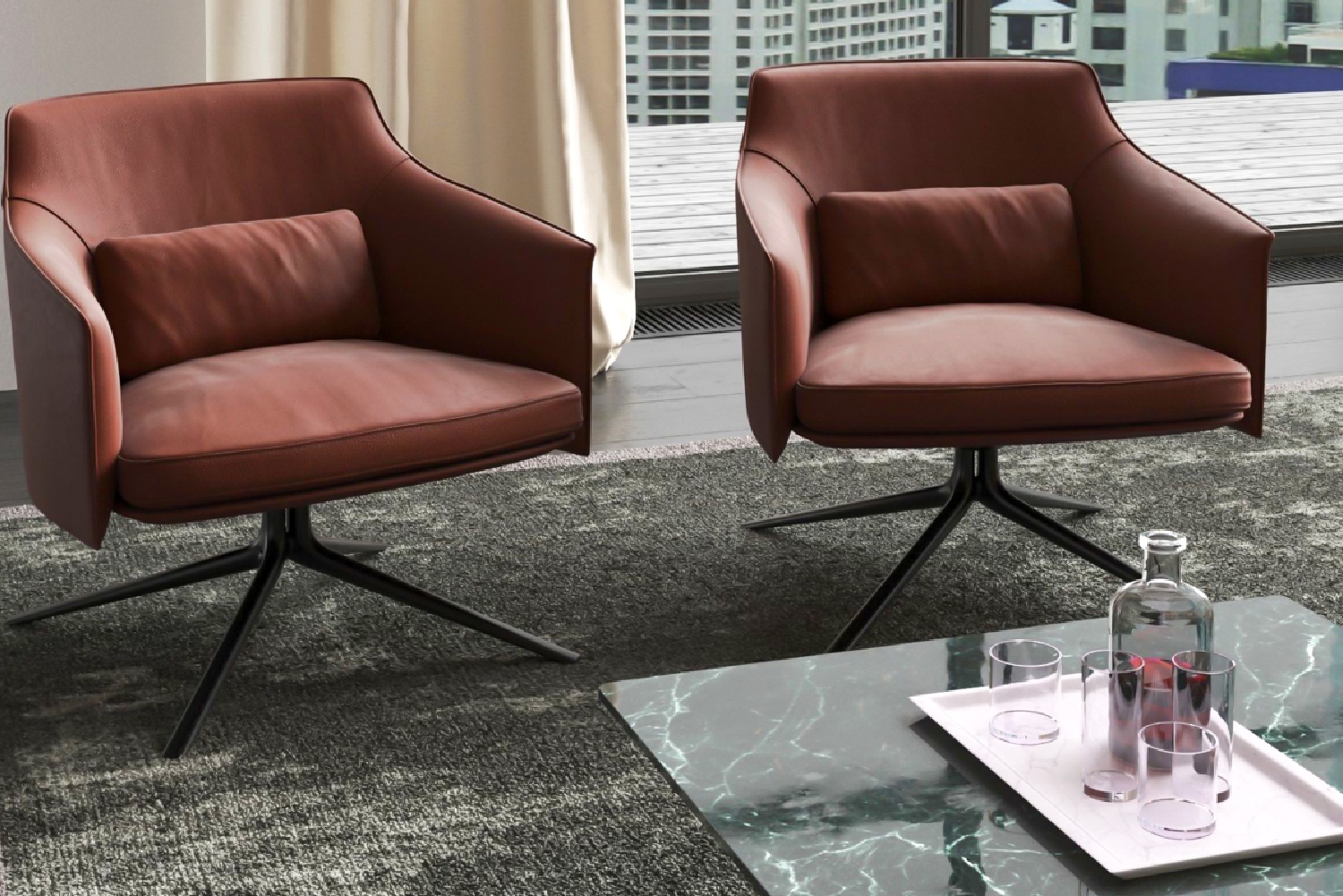 Medium Back Chairs showcasing different Material Options (Leatherette Tapestry vs Pure Leather) for Aesthetic Versatility