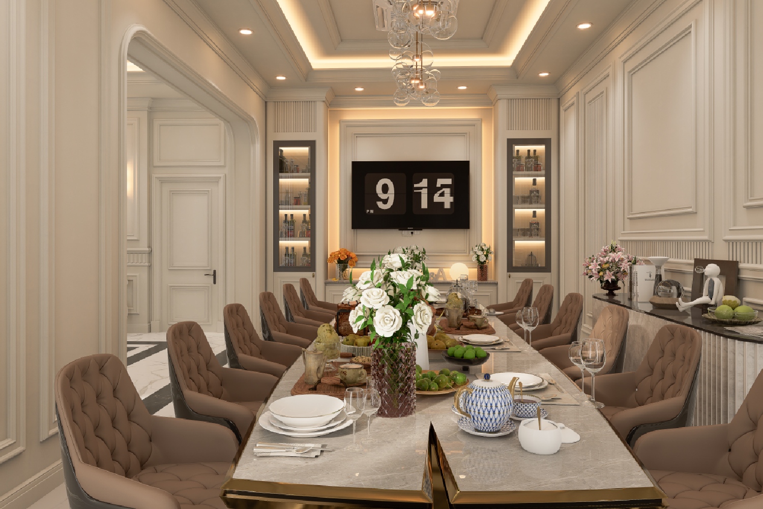 8 Seater Dining Table (Flint model) showcasing its size and Statement Furniture presence for Formal Entertaining